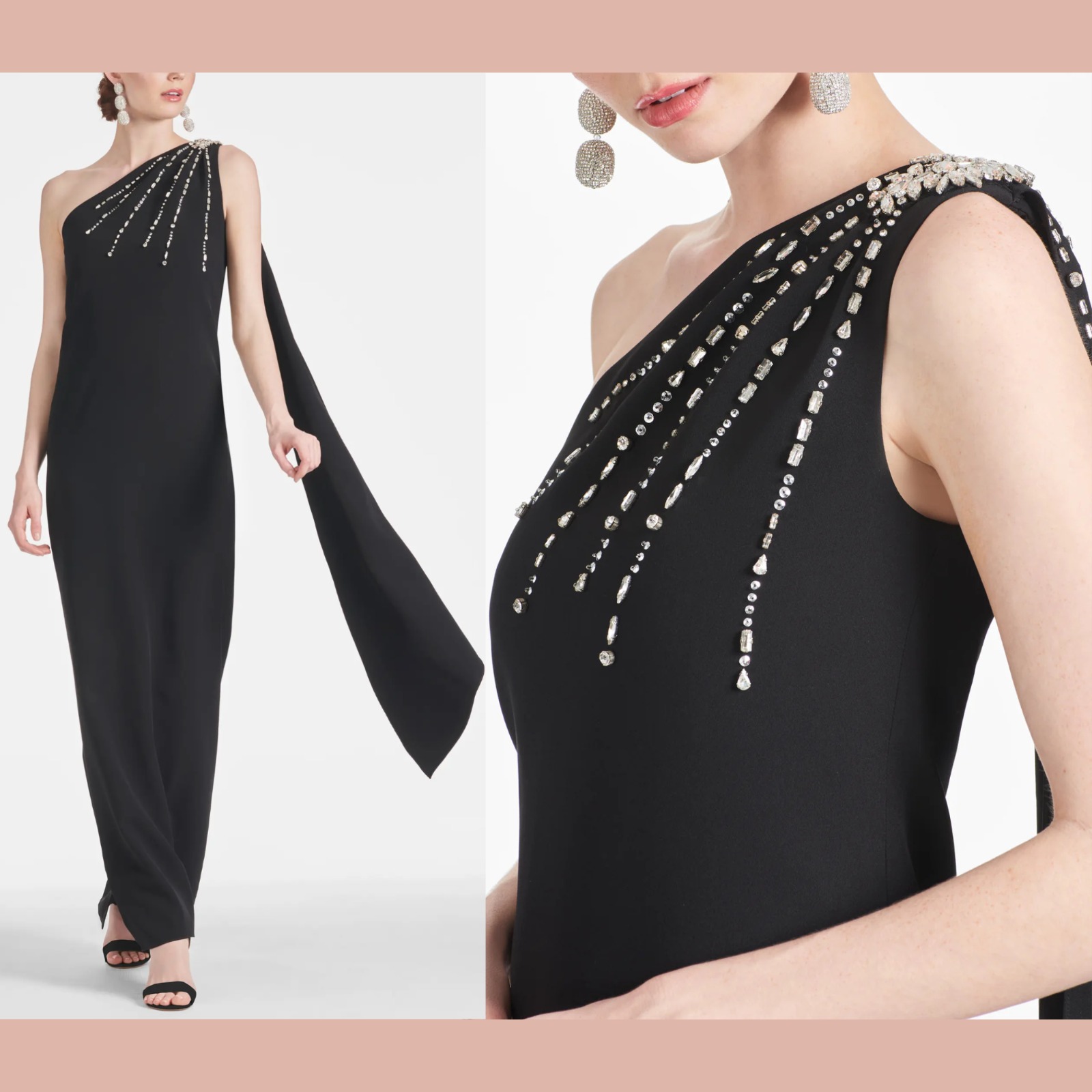 Nwt Sachin & Babi [ 4 ] Leslie Beaded Drape One-Shoulder Crepe Gown Black #J1503